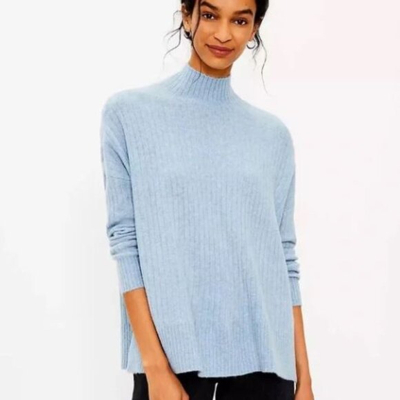 LOFT Turtleneck Oversized Poncho Sweater Light Blue Size S - Picture 1 of 8